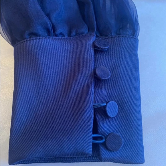 Badgley Mischka Midnight Blue Sheer Sleeve Gown - Picture 2 of 11